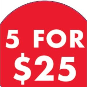 All items listed for sale 5 for $25